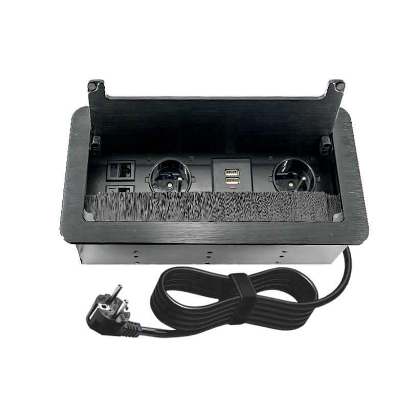 Hidden recessed furniture socket with anti-dust brush