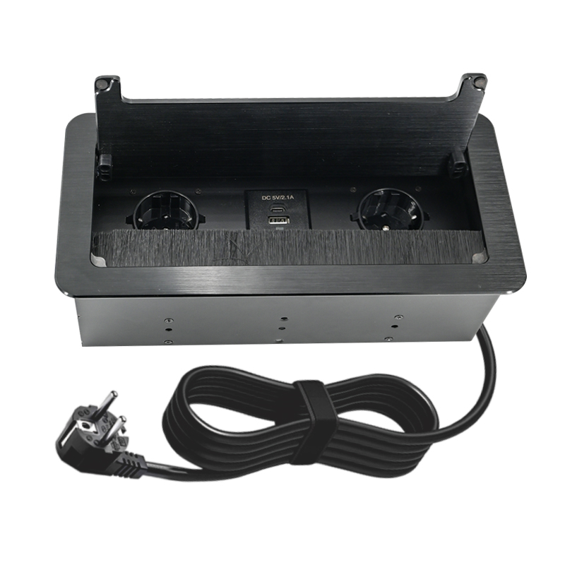 Hidden recessed furniture socket with anti-dust brush