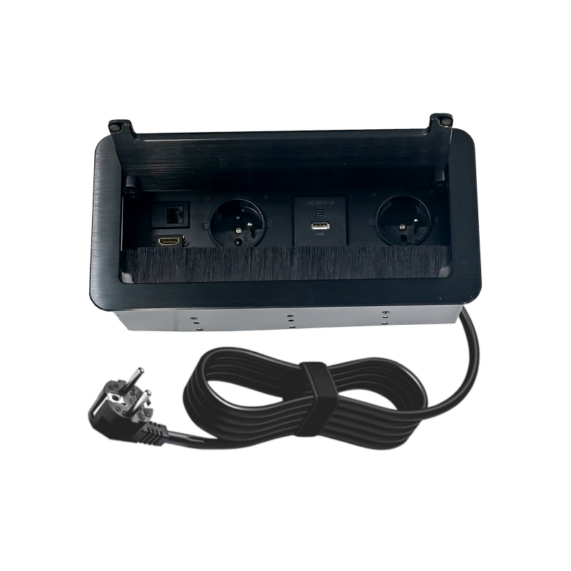 Hidden recessed furniture socket with anti-dust brush