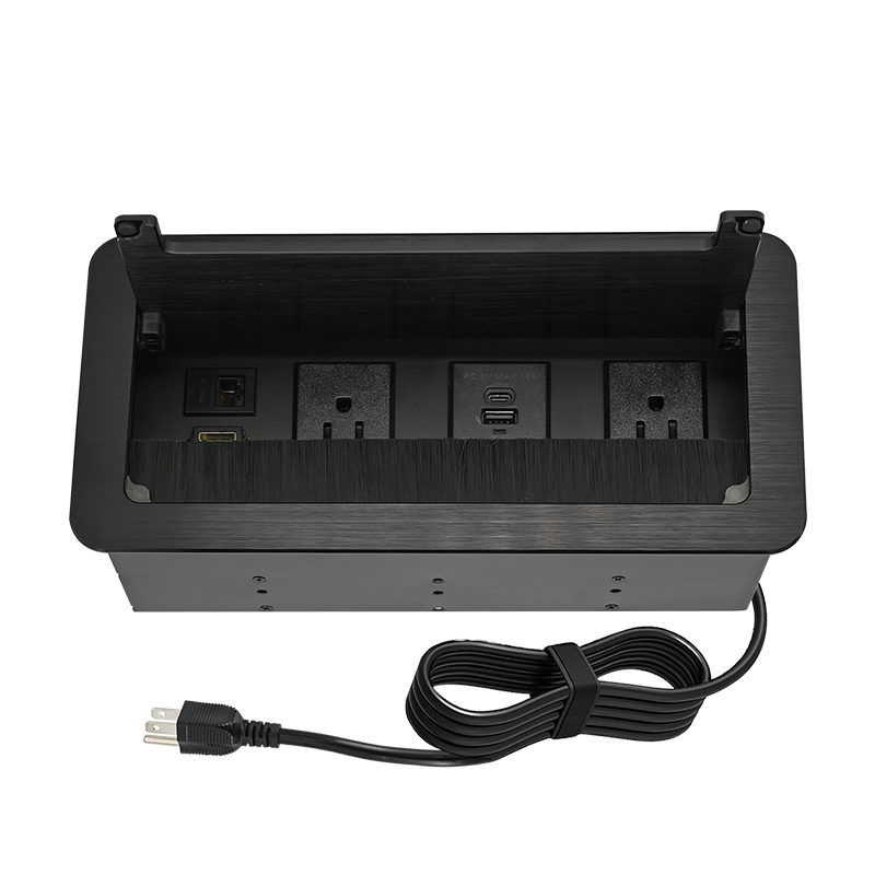 Hidden recessed furniture socket with anti-dust brush
