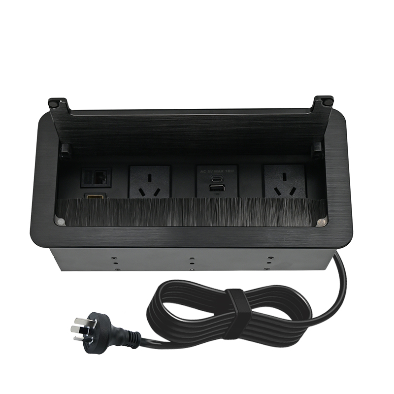 Hidden recessed furniture socket with anti-dust brush