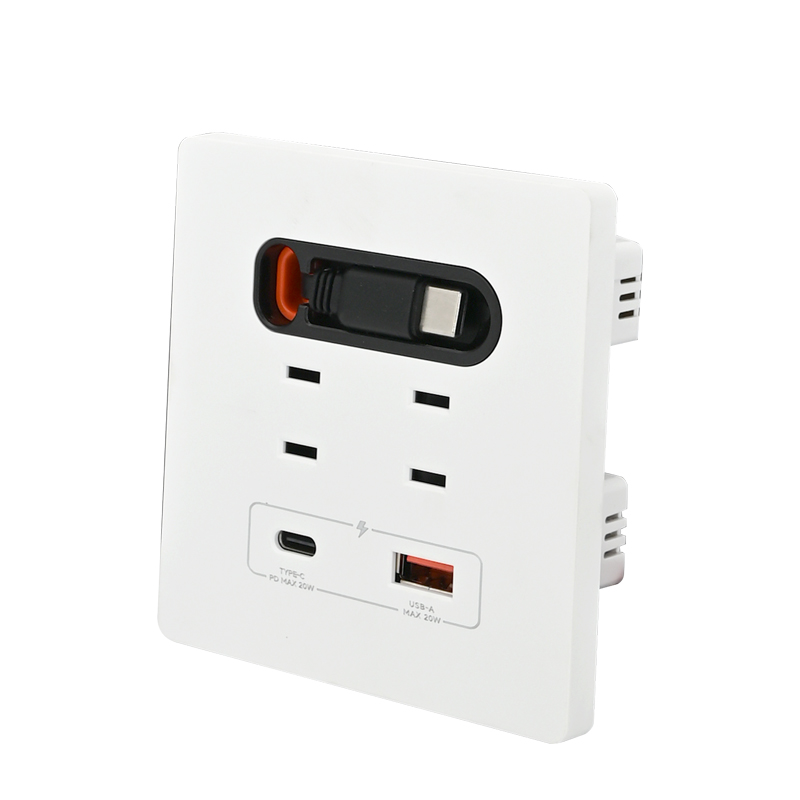 Concealed retractable charging cable & panel socket