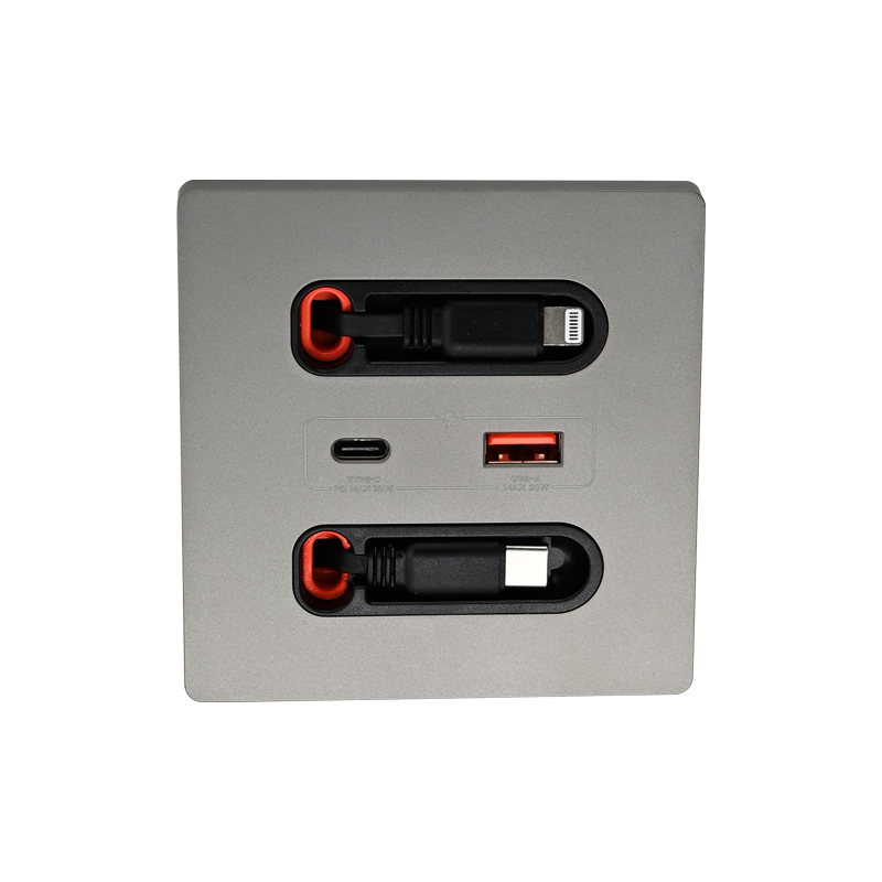 Concealed retractable charging cable & panel socket