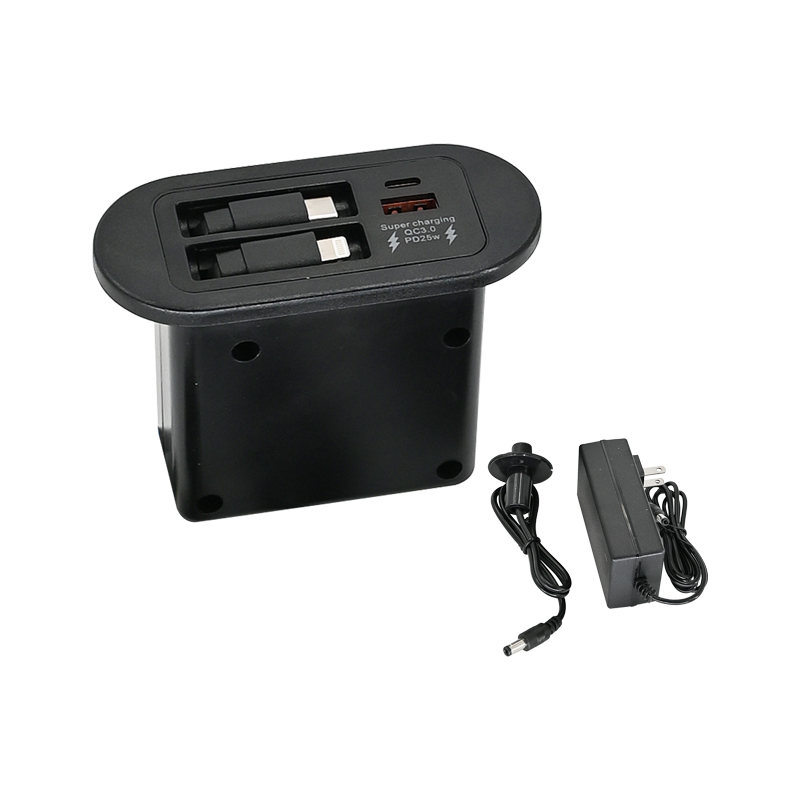 Concealed retractable charging cable & panel socket 