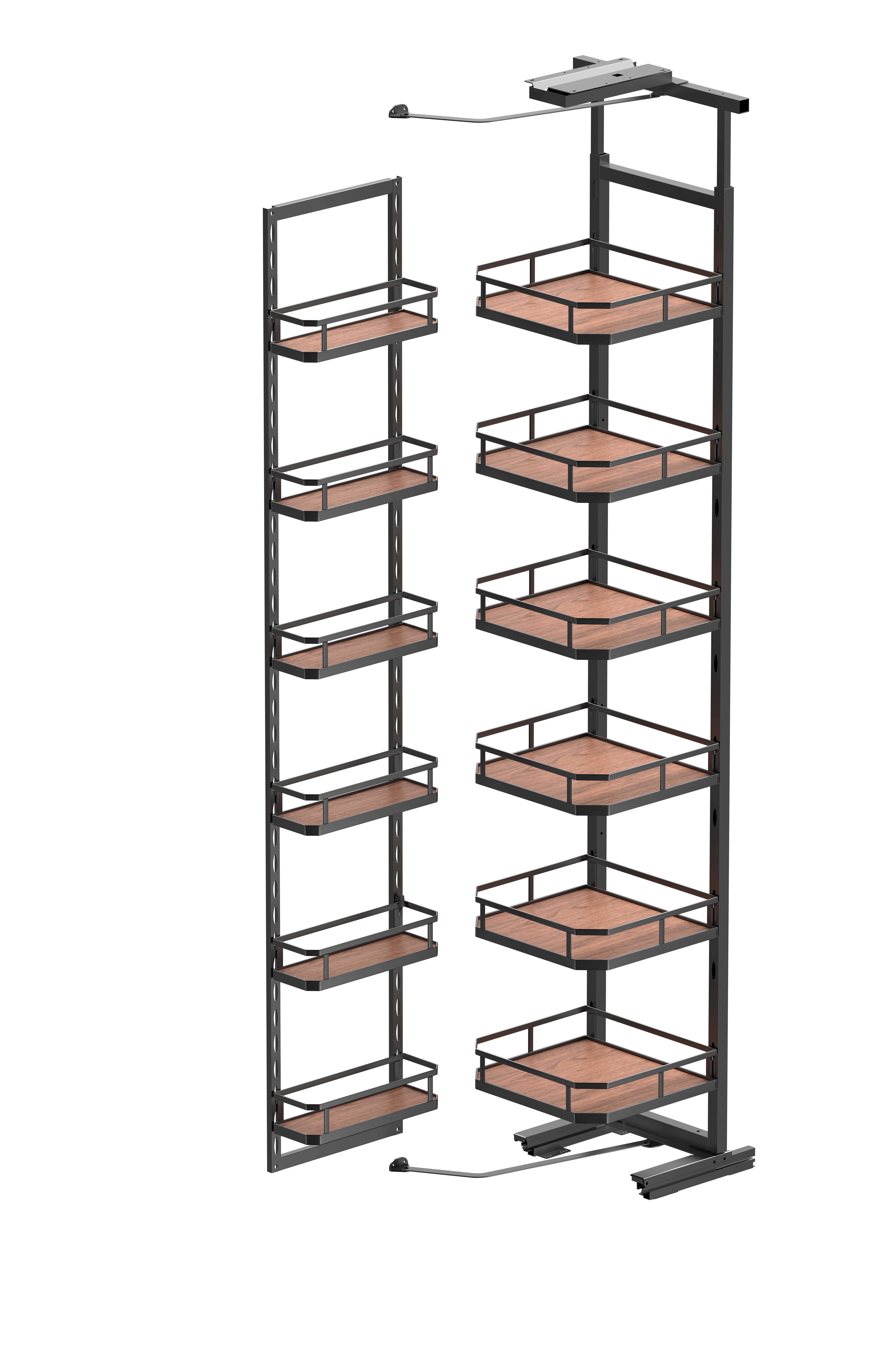 Glass tall cabinet synchronized pull-out system